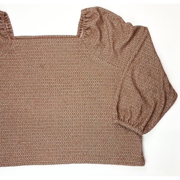 Madewell Puff Sleeve Chocolate Brown Textured Indie Boho Blouse, Plus Size 4X - Picture 6 of 10